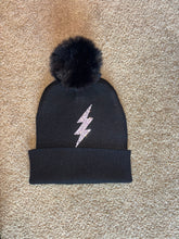 Load image into Gallery viewer, Lightweight Black Stocking Hat with Rhinestone Lightning Bolt
