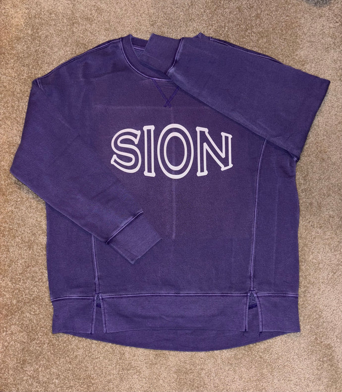 Purple Oversize Crew Neck Sweatshirt with Warped Sion Print