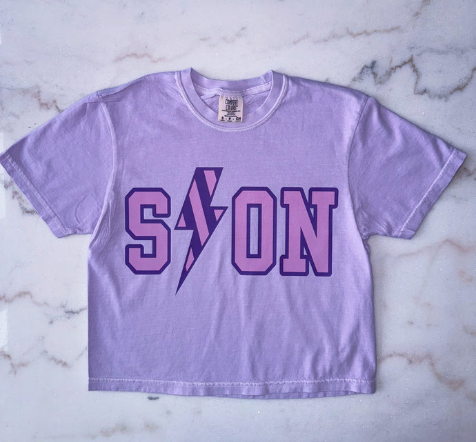 Lavender Cropped Tee with Sion/Bolt