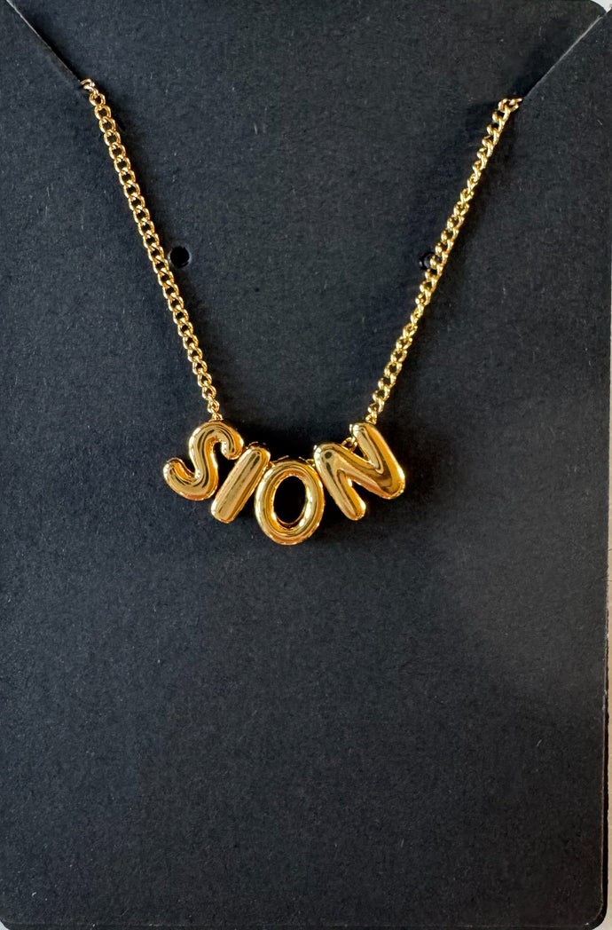 Gold Sion Bubble Letter Necklace