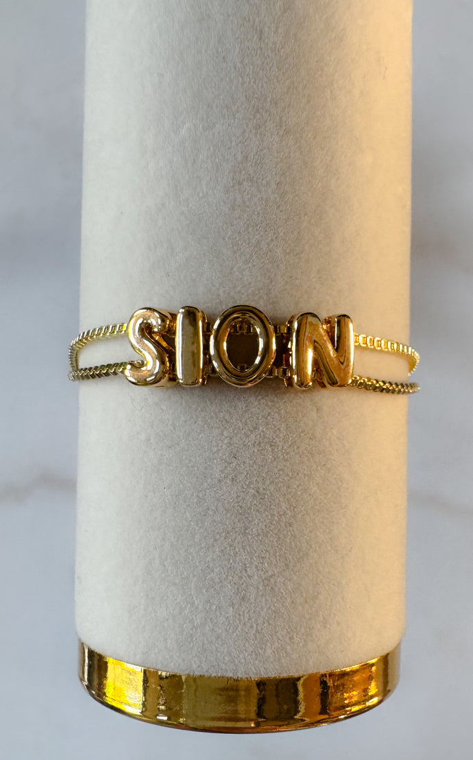 Gold Sion Bubble Letter Bracelet