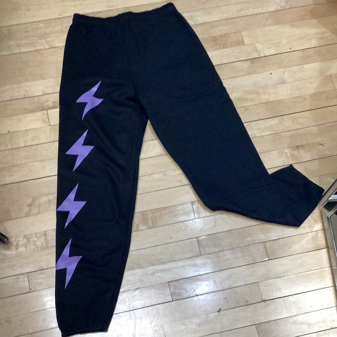 Black Sweatpants with Purple Bolts